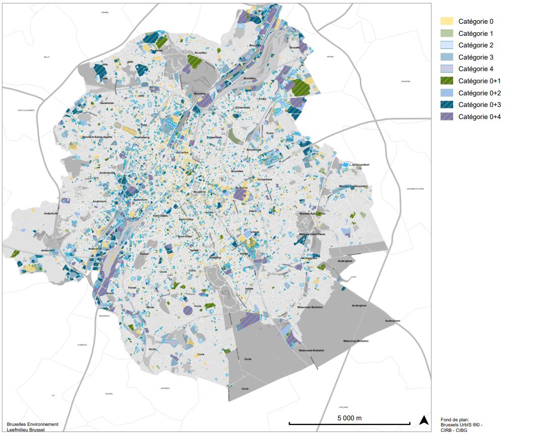 Carte de l’inventaire de l’état du sol : Région bruxelloise (janvier 2023)