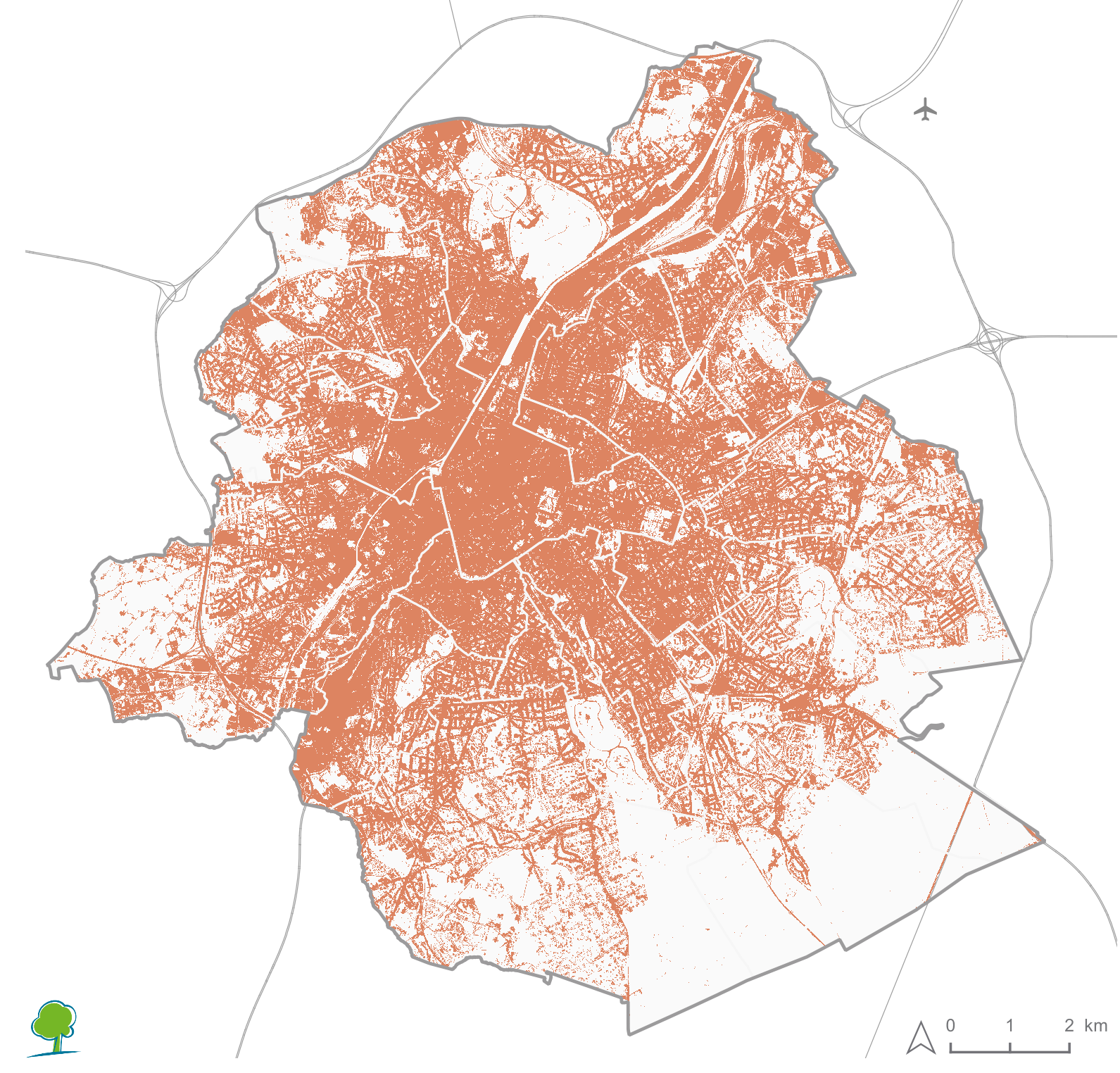Carte des surfaces imperméables de la Région de Bruxelles-Capitale