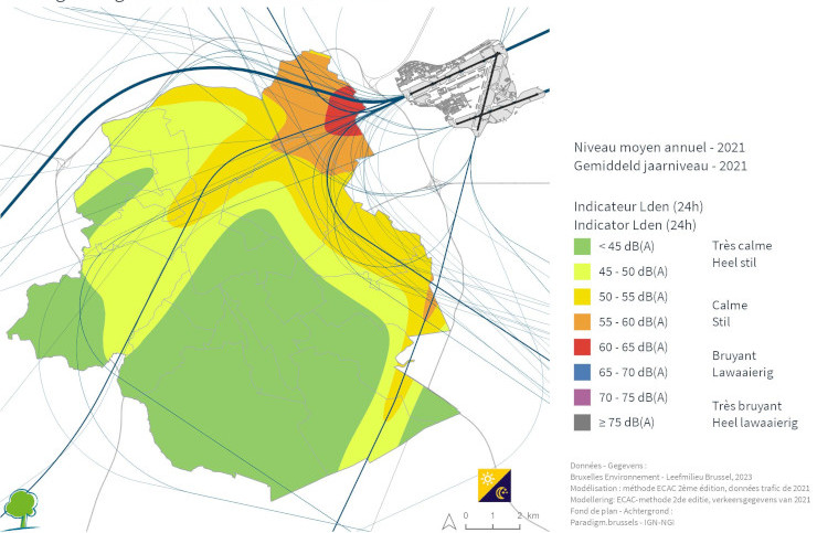 Carte stratégique du bruit du trafic aérien en 2021– Indicateur Lden