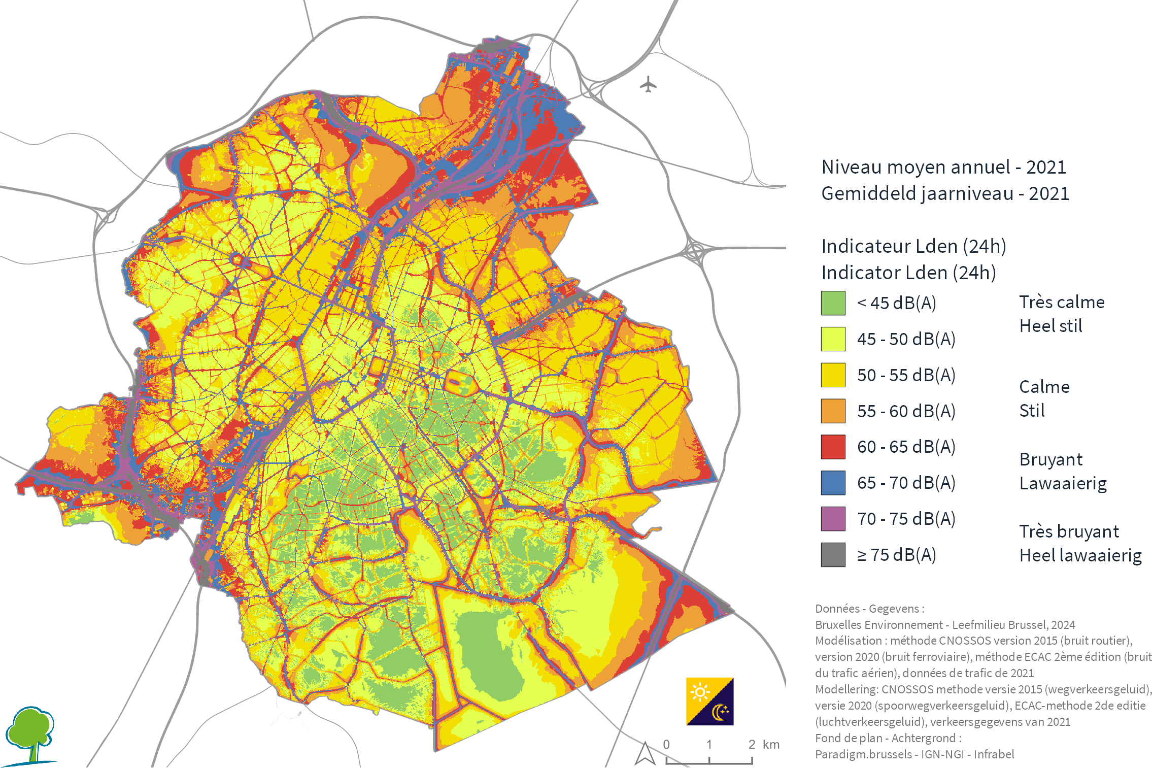 Carte stratégique de la multi-exposition au bruit des transports routier, aérien et ferroviaire en 2021 – Indicateur Lden