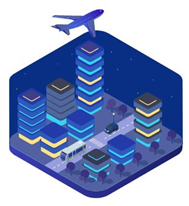 Image : Avion passant au dessus d'une ville