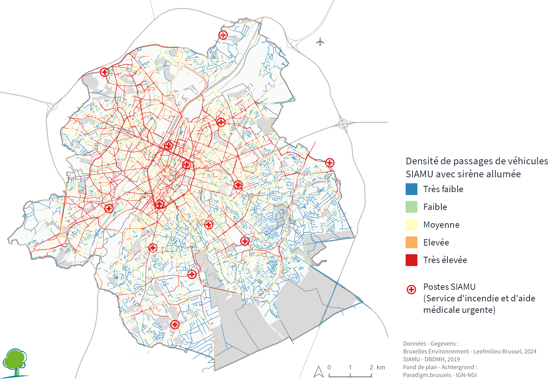 Graphique : densité de passages de véhicules SIAMU avec sirènes allumées