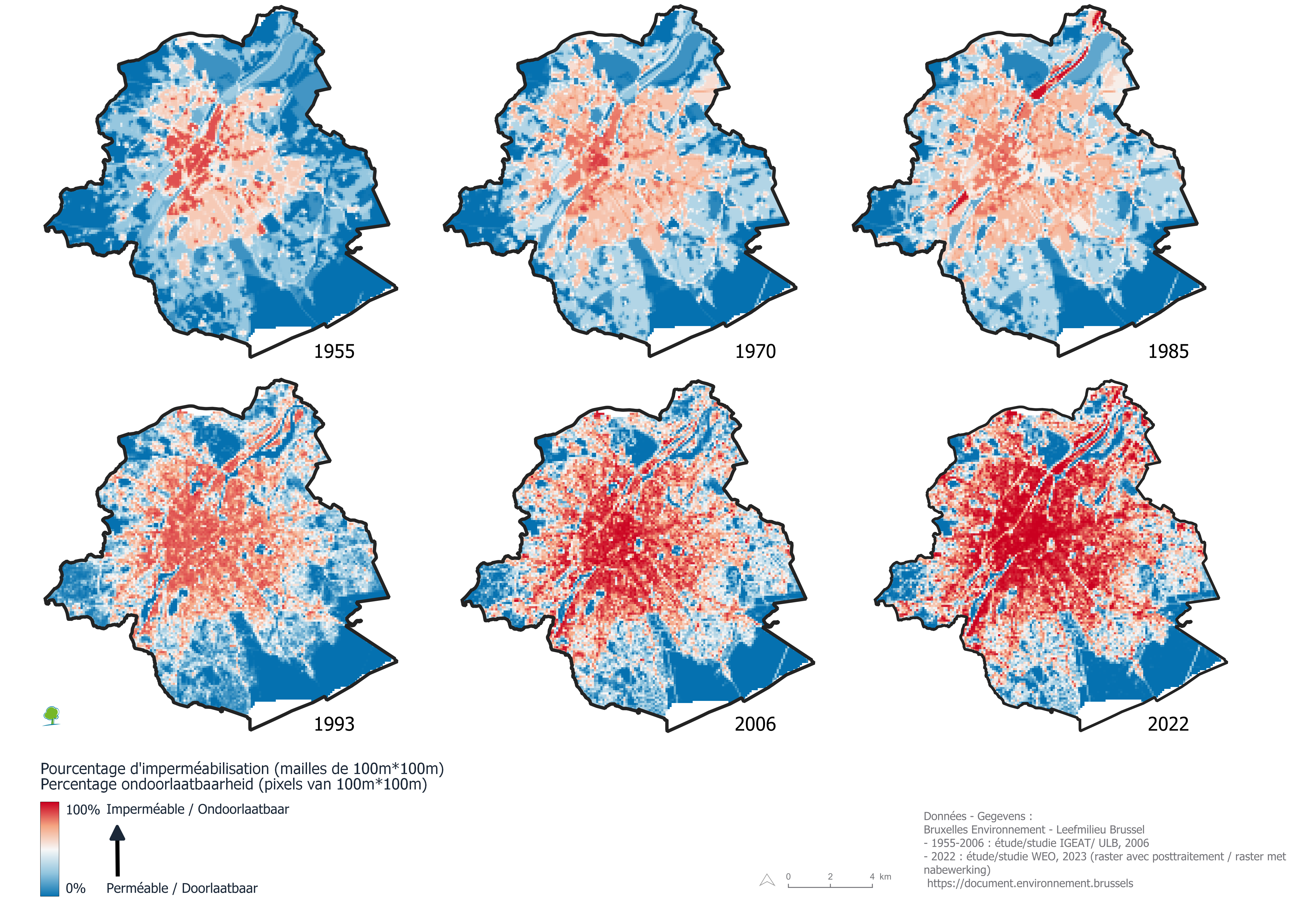 Carte : Evolution imperméabilisation RB 1995 - 2022 (BIL)