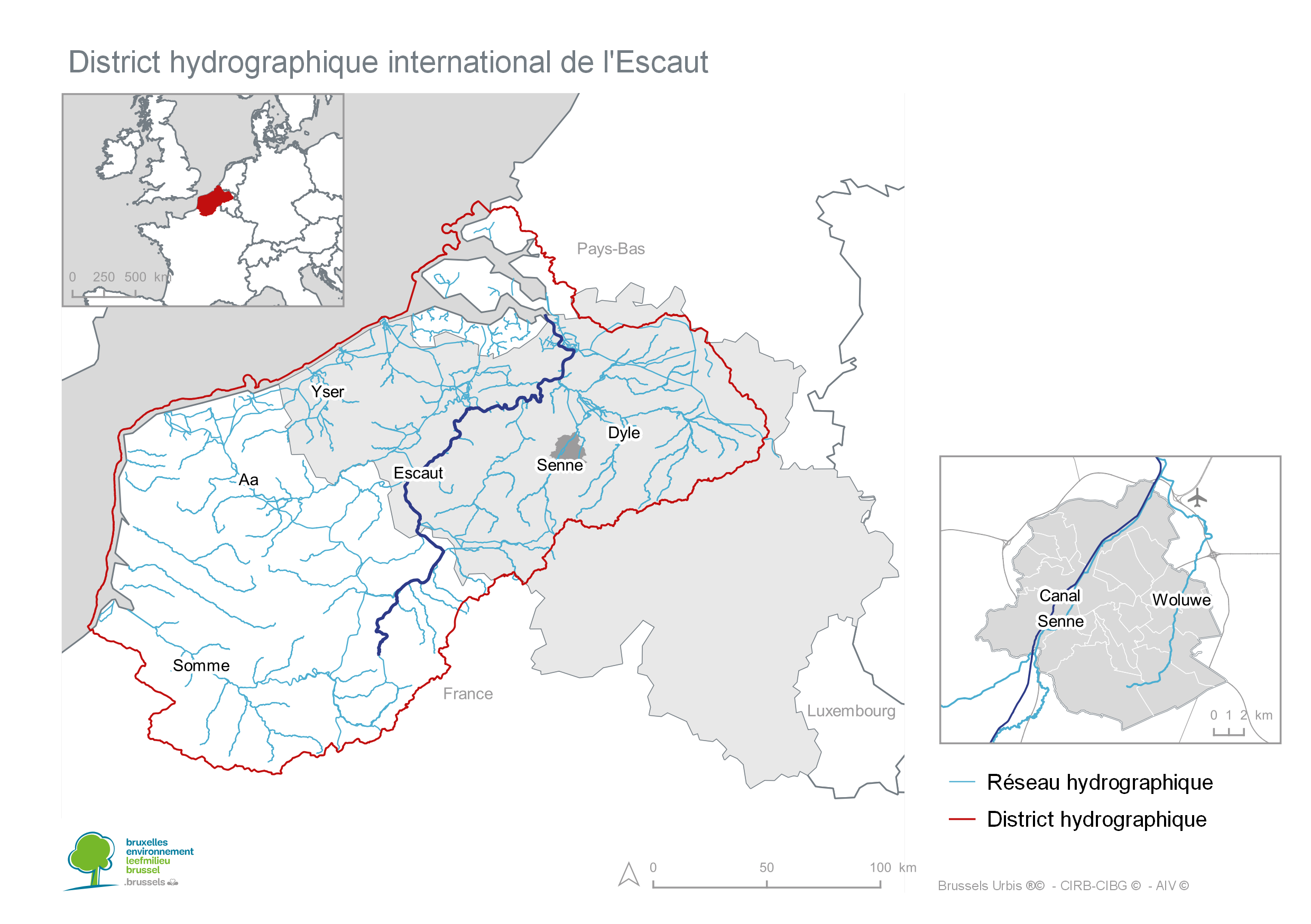 La carte du bassin hydrologique de l'Escaut