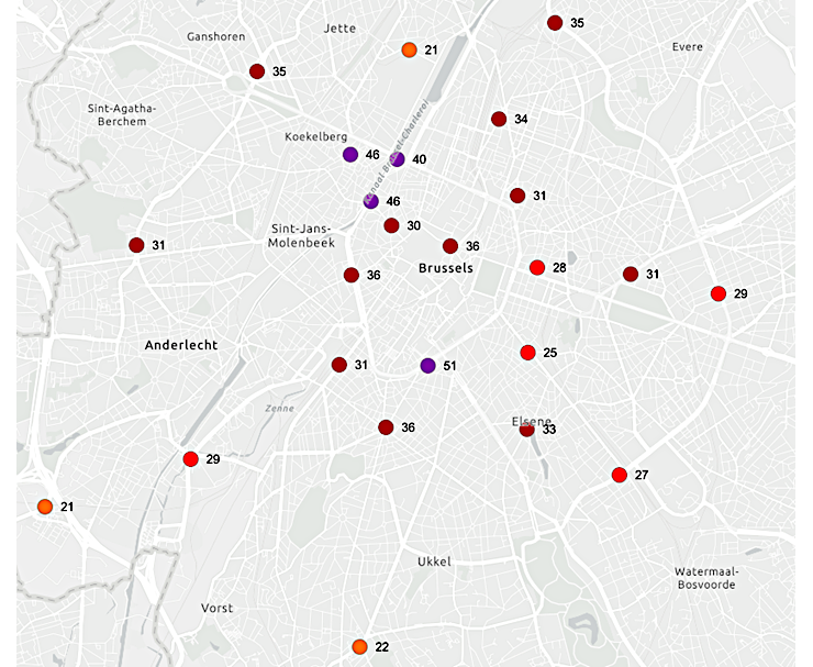 Graphique : Les concentrations de NO2 encore trop élevées en plusieurs points de la Capitale