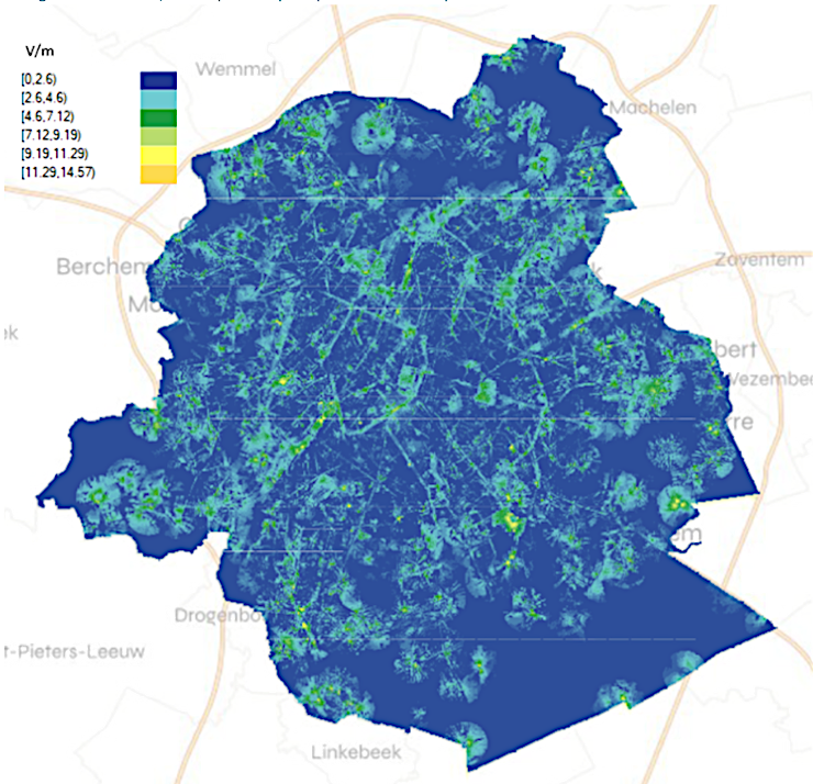 Graphique : En 2024, 90% du territoire (au sol) était exposé à moins de 2 V/m