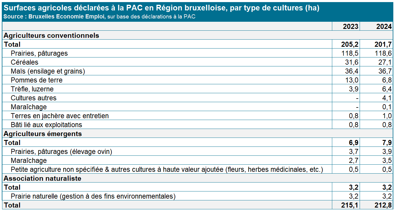 Graphique : Les parcelles agricoles bruxelloises sont majoritairement des prairies